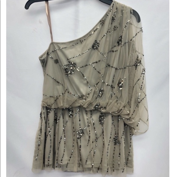 Adrianna Papell beaded blouson drape one shoulder - Picture 3 of 5